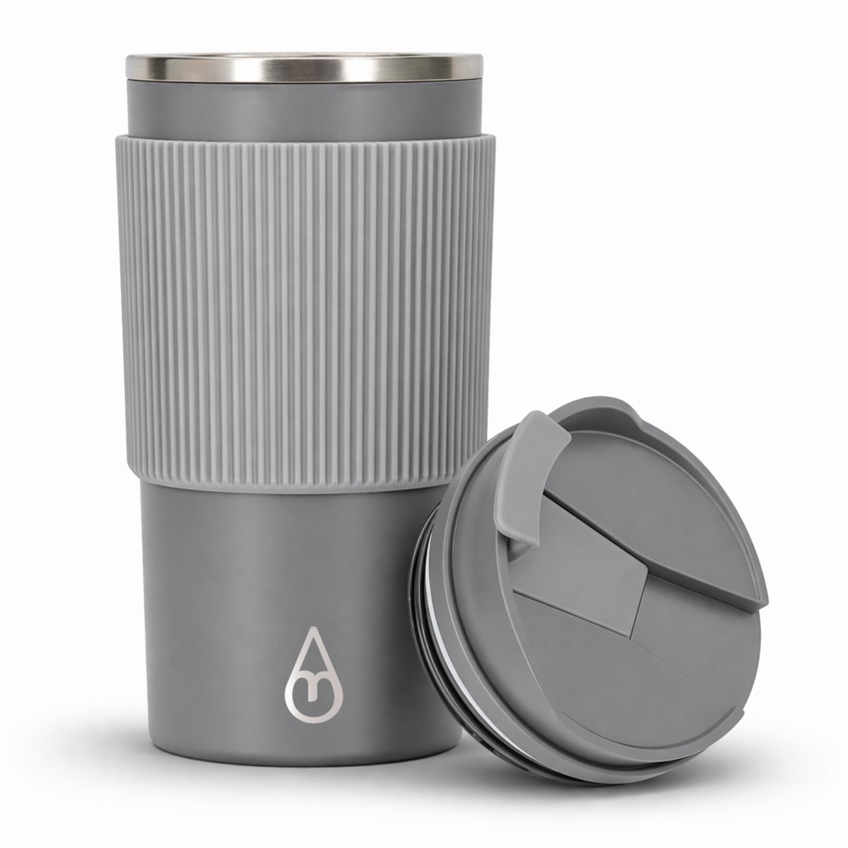 Motivai RVS Thermosbeker To Go – 450ML – Lekvrij & Dubbelwandig – Koffiebeker voor Onderweg – BPA-vrij & Duurzaam – Grijs