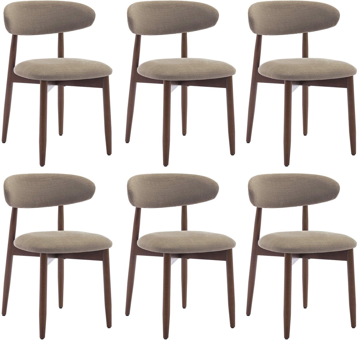 COLAMY Houten eetkamerstoelen - set van 6 - Moderne met stof beklede keukenstoelen - Boerderij eetkamerstoel- camel