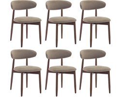 COLAMY Houten eetkamerstoelen - set van 6 - Moderne met stof beklede keukenstoelen - Boerderij eetkamerstoel- camel