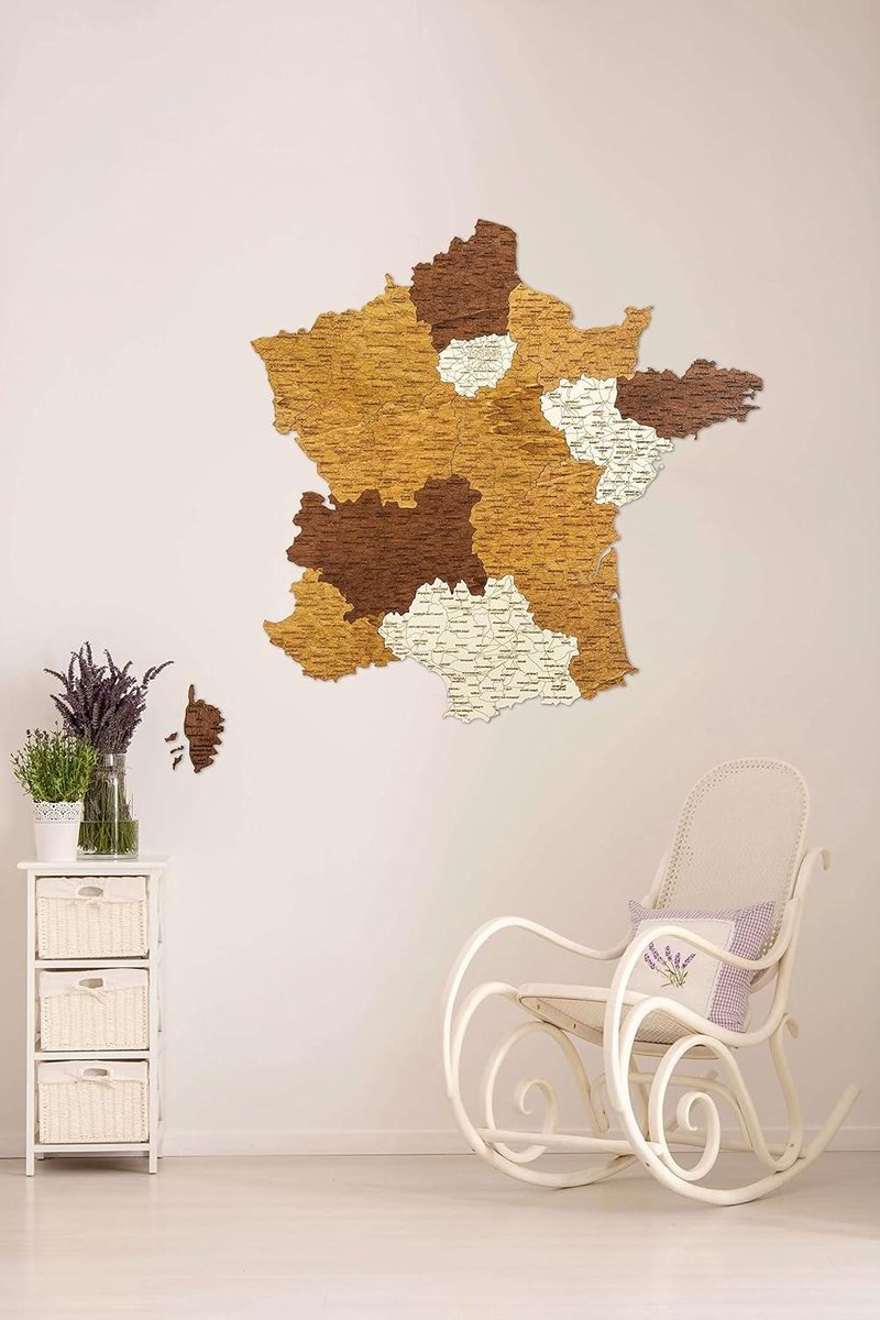 Houten Kaart Frankrijk - Wanddecoratie Land - Interieur Decoratie - Meerlagig Ontwerp - 69x68cm - Veelkleurig
