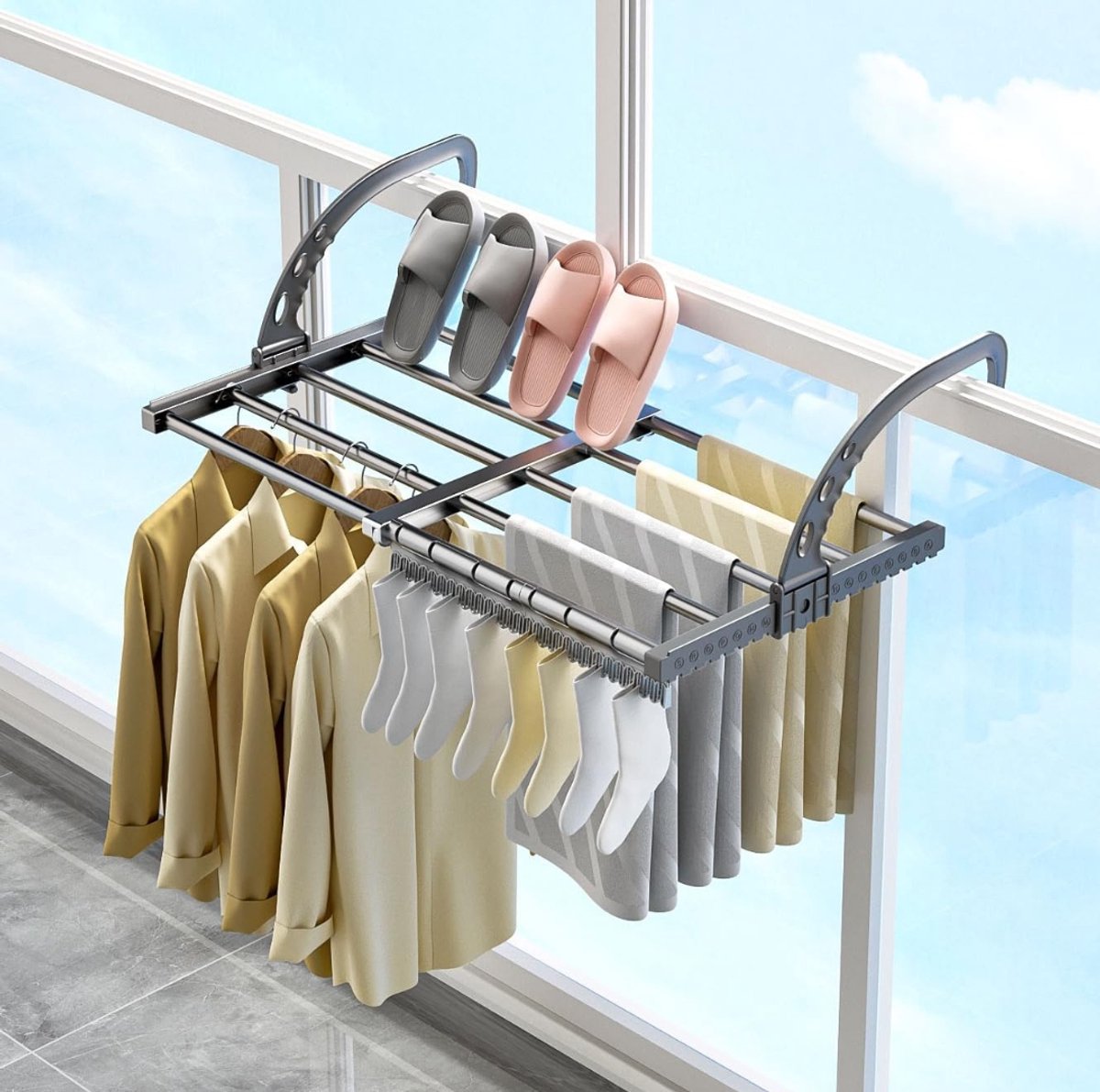 HEZIVO® Wasrek Hangend Trapgat - Droogrek Ophangbaar - Voor Radiator, Deur, Balkon - Uitschuifbaar
