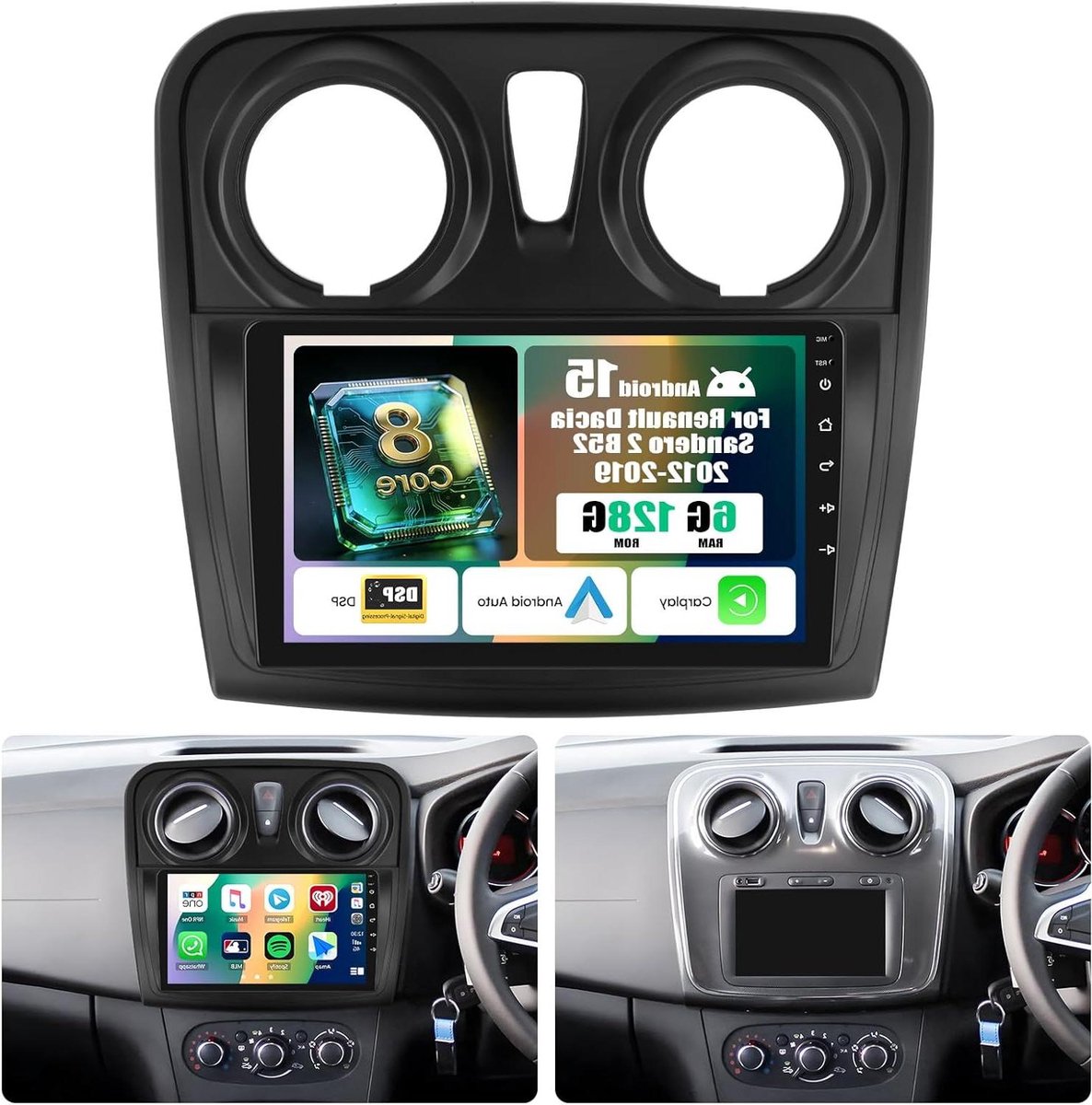Autoradio - Auto Multimedia - Navigatie en Muziek - Android 13 Systeem - 9 Inch Scherm - Zwart