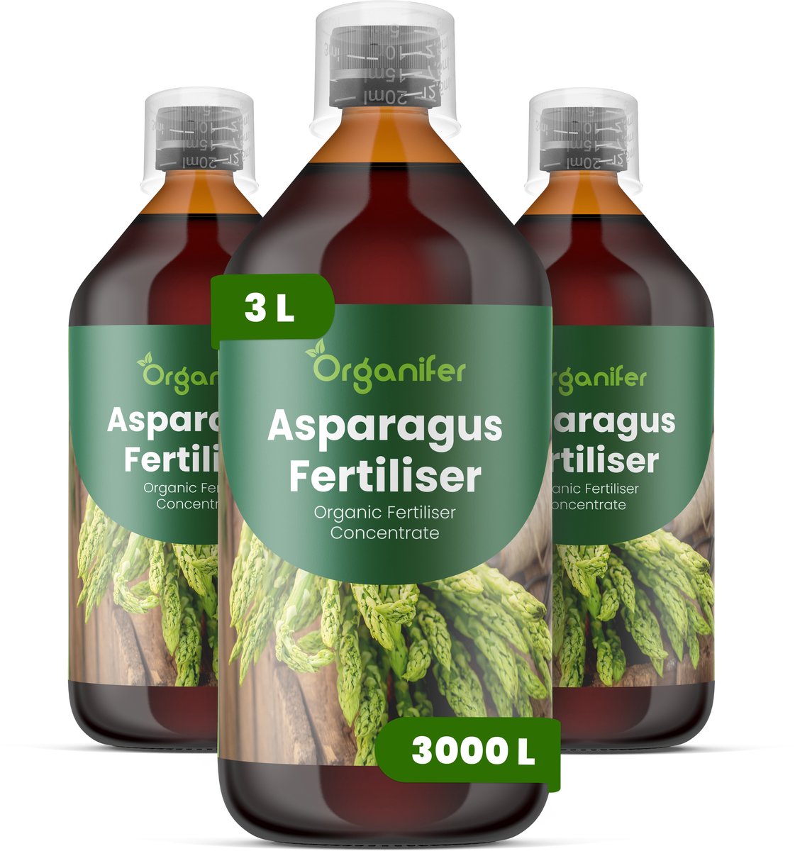 Vloeibare Meststof Voor Asperge 3X1L Voor 3000 L - Npk 2-1-8 - Krachtige Scheutproductie - Scheutdikte - Oogst Kwaliteit - Meerjarige Wortelstokken - Voorjaarsuitloop - Hittebestendig Waterregulatie - Diepe Wortelgroei - Loofgroei - Organifer