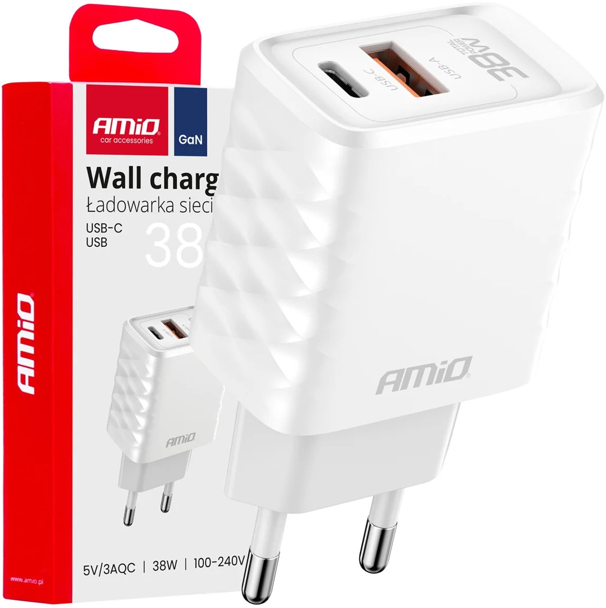 Adapter snellader GaN 38W USB-A + USB-C