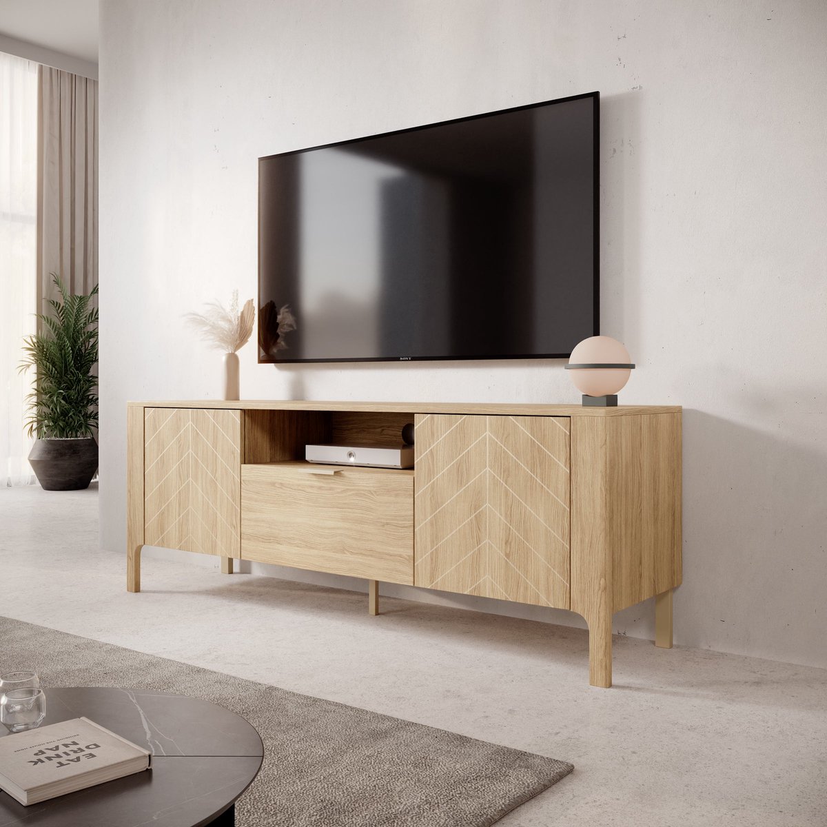 MEUBELLA Montera - TV-Meubel - Eikenpatroon - 160x41x58 cm Bruin