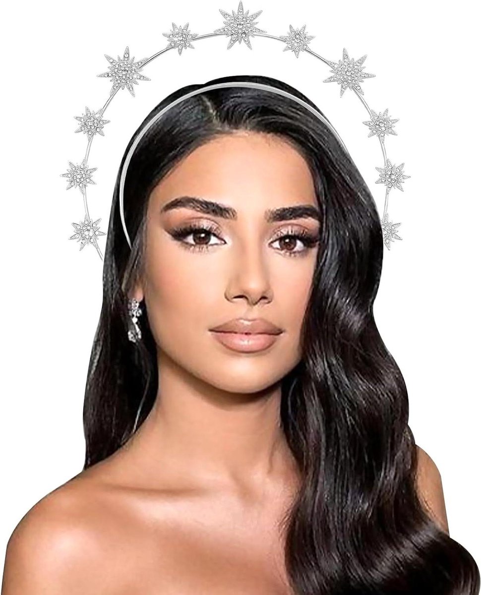 Strass Hoofdband - Haarsieraad Tiara - Feestelijk Gezicht - Sterrenontwerp - 18 cm - Zilver