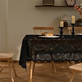 Zwart kanten tafelkleed, rechthoekig, 150 cm x 200 cm, met borduurwerk van een feniksstaartbloem, geschikt voor buitenfeesten, recepties, diners, babyborrels, theekransjes, huisdecoratie en andere gelegenheden.