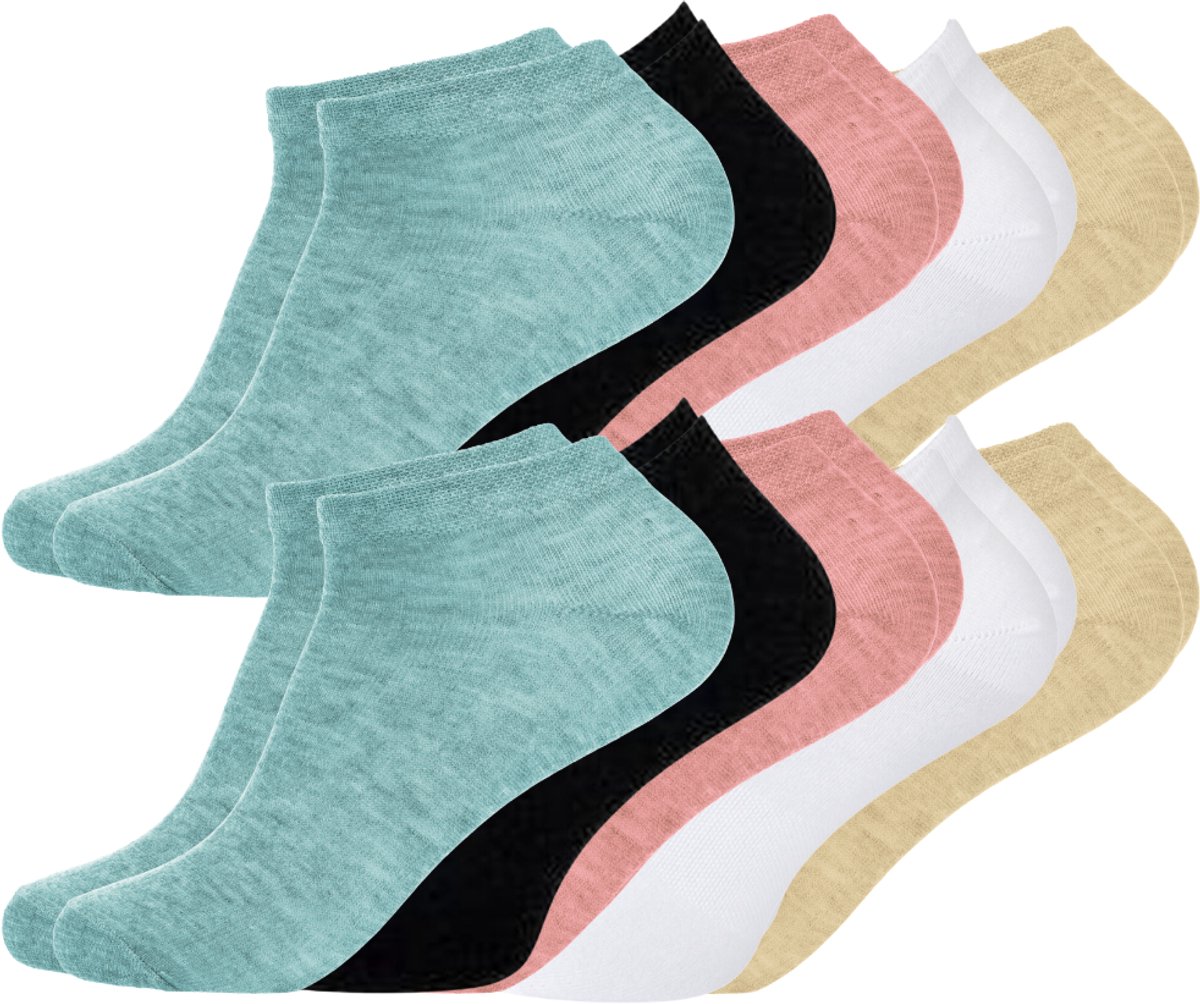 green-goose® Bamboe Dames Enkelsokken - 10 Paar - Roze, Blauw, Wit, Zwart, Grijs - Duurzaam Ademend Materiaal
