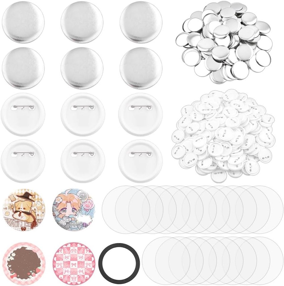 200 Sets Button Maker Supplies - Ronde Badge Knop Onderdelen, Metalen Badge Pin Set, Lege Badge Onderdelen met Plastic Achterkant voor DIY Cadeaus en Creatieve Projecten