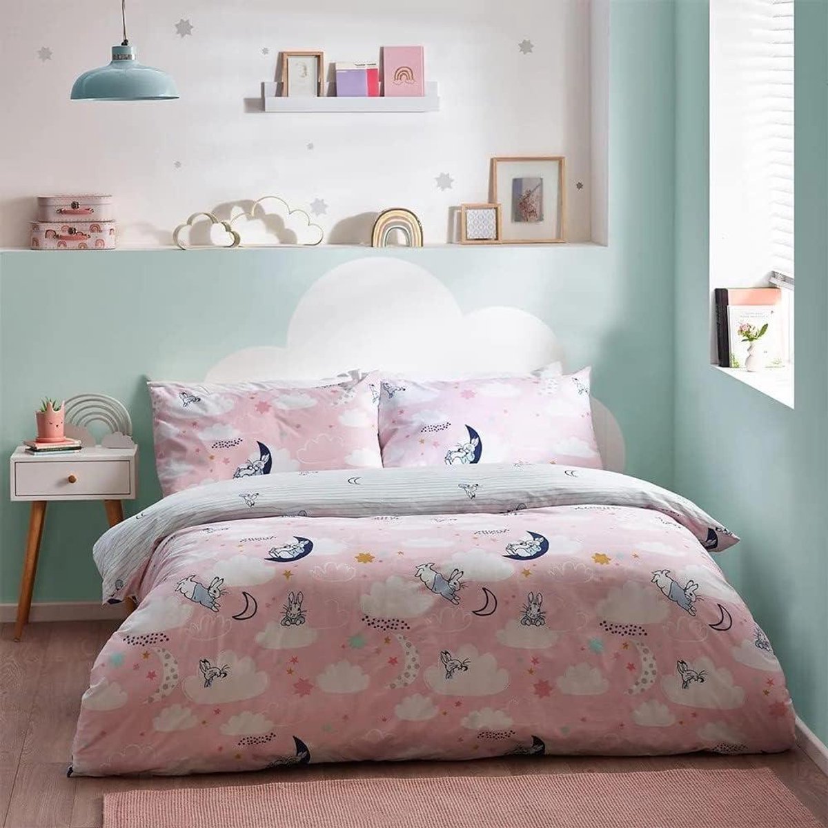 Dekbedovertrek Peuter - Beddengoed Set - Slaapkamer Decoratie - Peter Rabbit Illustraties - Peutermaat - Roze
