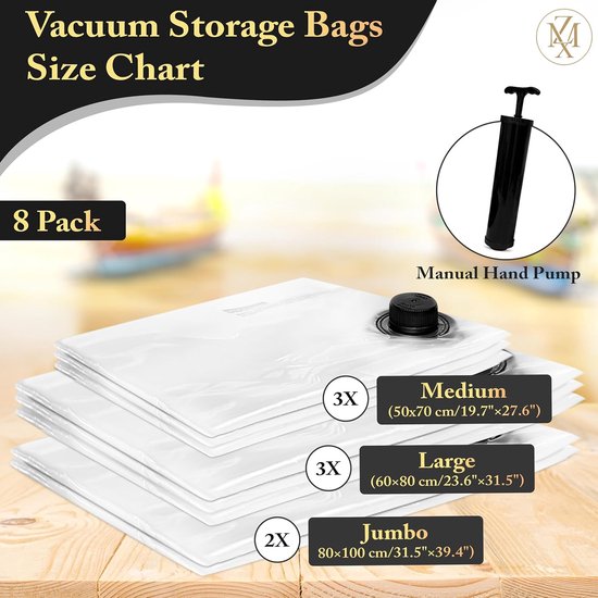 Vacuüm opbergzakken - Compressiezakken Ruimtebespaarder - Opbergen Kleding Beddengoed - Inclusief Handpomp - 8 stuks - Transparant — afbeelding 5