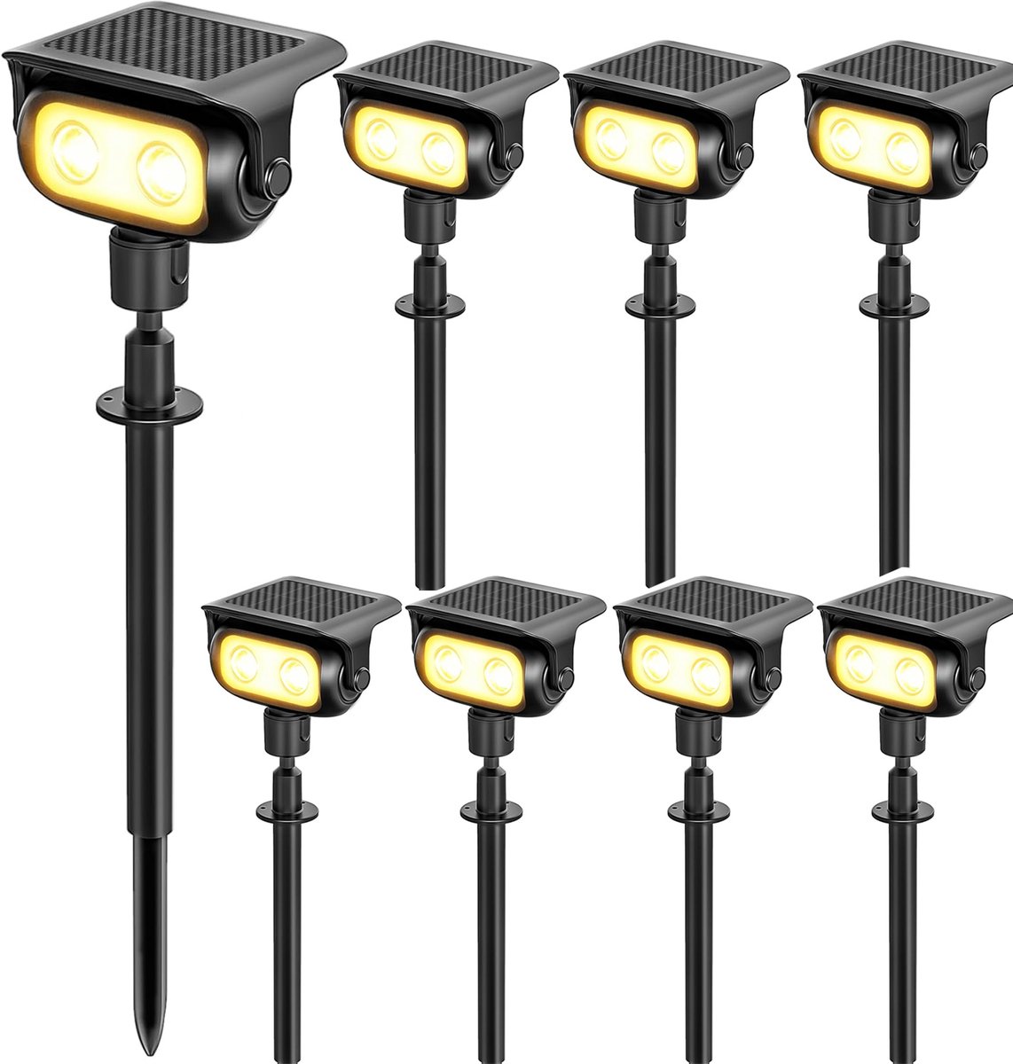 Suntac Solar Tuinverlichting - Solar Grondspot 8Stuks-200lm 3000K Warm - IP65 Waterdicht Buitenverlichting op Zonne-energie voor Tuin, Gazon en Padverlichting-Zwart