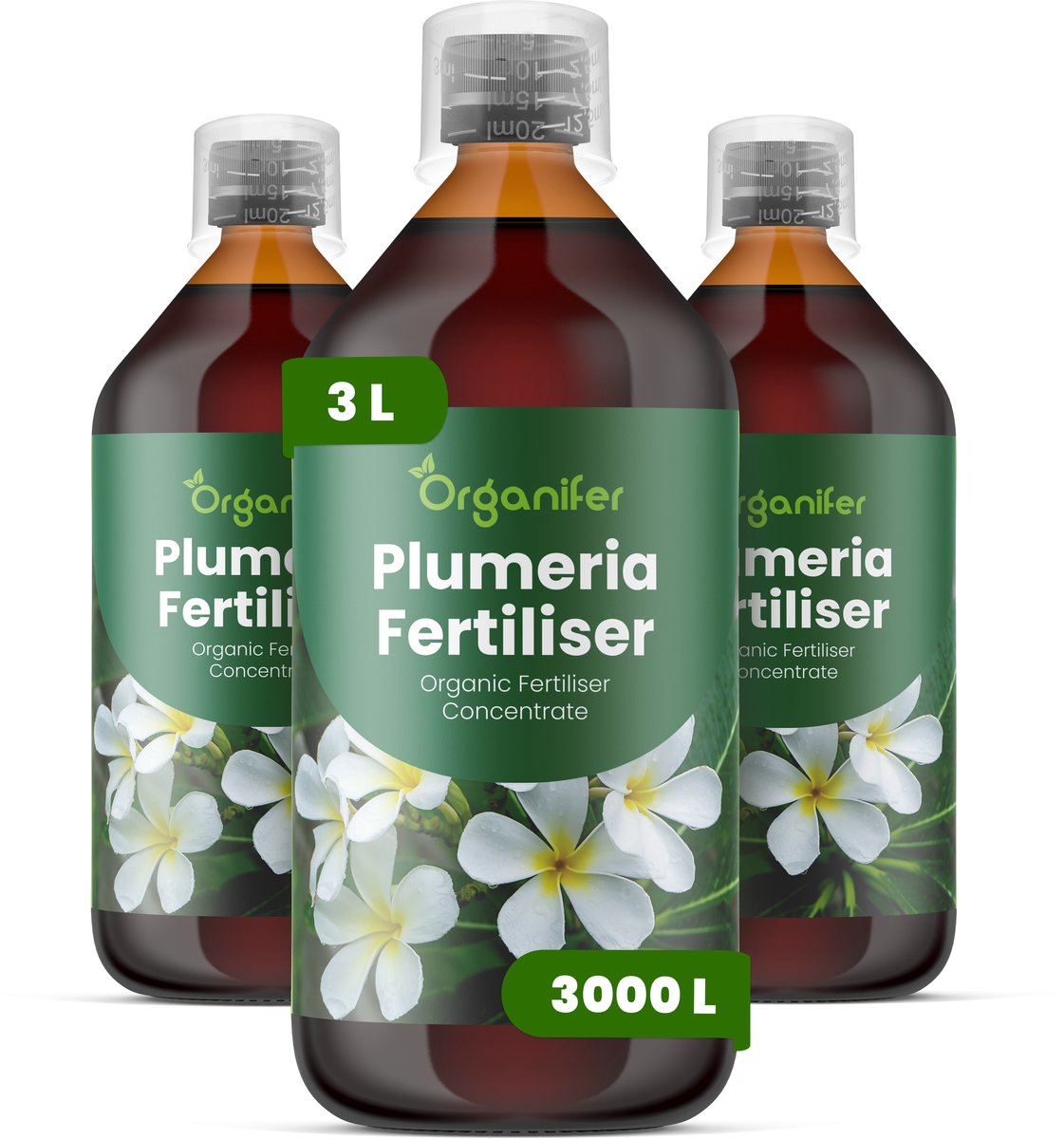Vloeibare Meststof Voor Plumeria 3X1 L Voor 3000 L - Npk 3-4-3 - Sterke Groei - Rijke Bloei - Bloemkleur - Bloemgrootte - Geurintensiteit - Droogteresistentie - Bladgezondheid - Langdurige Bloeicycli - Organifer