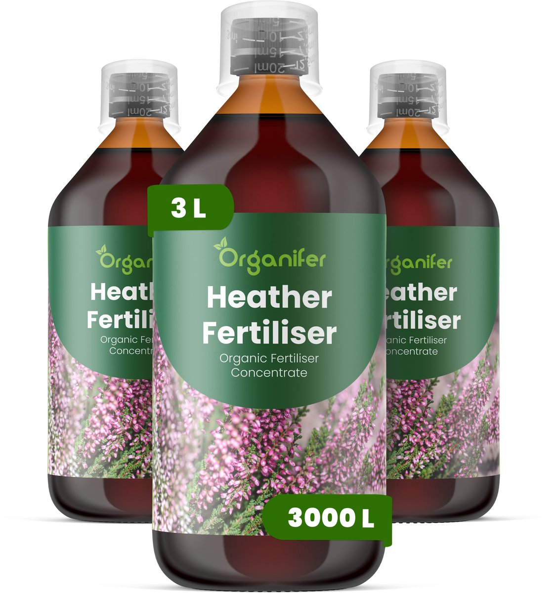 Vloeibare Meststof Voor Heiderplant 3X1 L Voor 3000 L - Npk 2-1-8 - Sterke Groei - Vochtregulatie - Verbetert Bloemrijkheid - Kleurintensiteit En Seizoensbloei - Ondersteunt Een Gezonde Zuurgraad Van De Bodem - Organifer