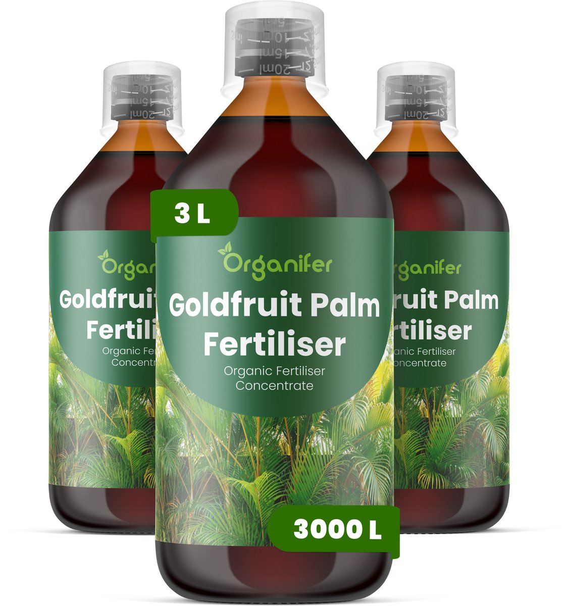 Vloeibare Meststof Voor Goudpalm 3X1 L Voor 3000 L - Npk 2-1-8 - Weelderige Groei - Versterkt Wortels Voor Betere Vochtregulatie - Vermindert Bladpuntverkleuring Door Kaliumrijke Voeding - Ideaal Voor Kamerpalmen - Organifer