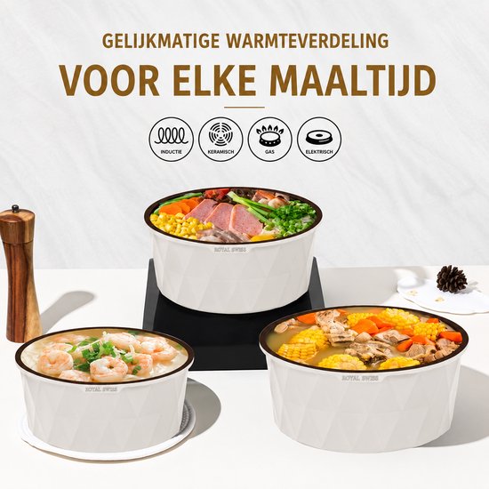 Pannenset 9-Delige Inductie – Afneembare Handgrepen – PFAS & PFOA Vrij – Ovenbestendig & Stapelbaar – Beige – Royal Swiss®