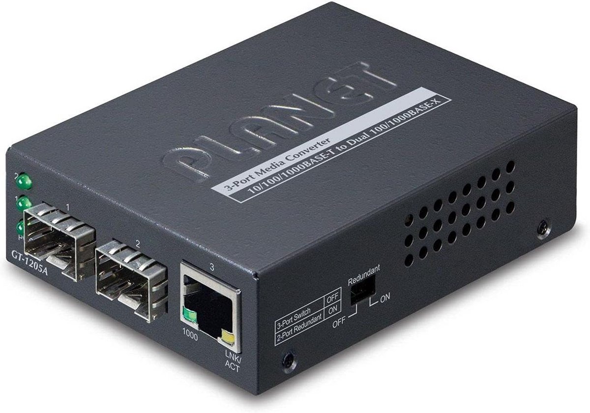 Gigabit Media Converter - Netwerk Adapter - Netwerk Uitbreiding - Drie Poorten - 7 x 9.4 x 2.6 cm