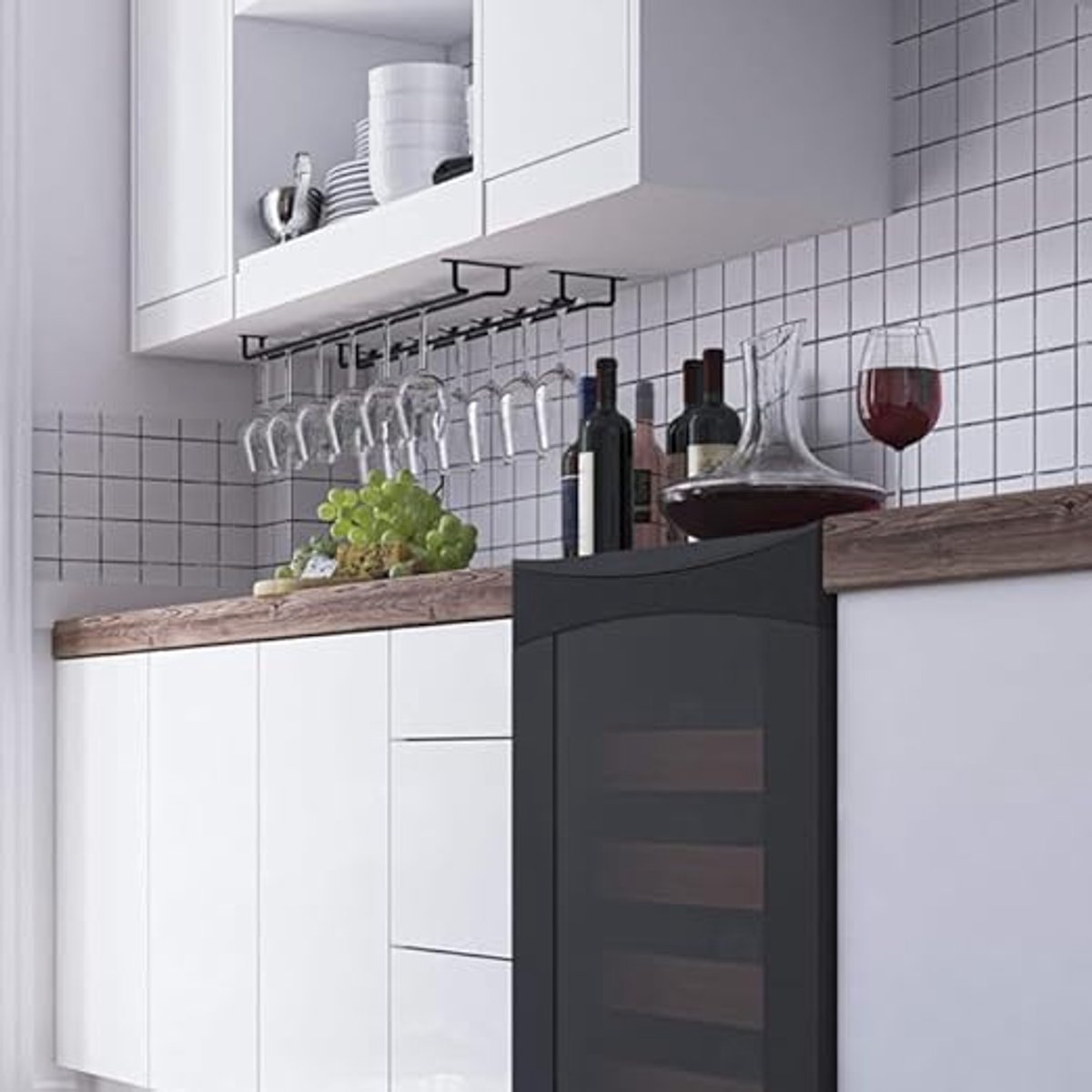 2 Stuks Wijnglazenhouder - Ophangrek Wijnglazen - 40 Cm - Wijnglazenrek - Aan De Muur - Metaal - Geschikt Voor 10 Glazen - Wijnglas Rek - Wijnglas Houder - Geschikt Voor Kasten, Keukens of Bars - Zwart — cadeau in Wonen & Interieur - foto 2