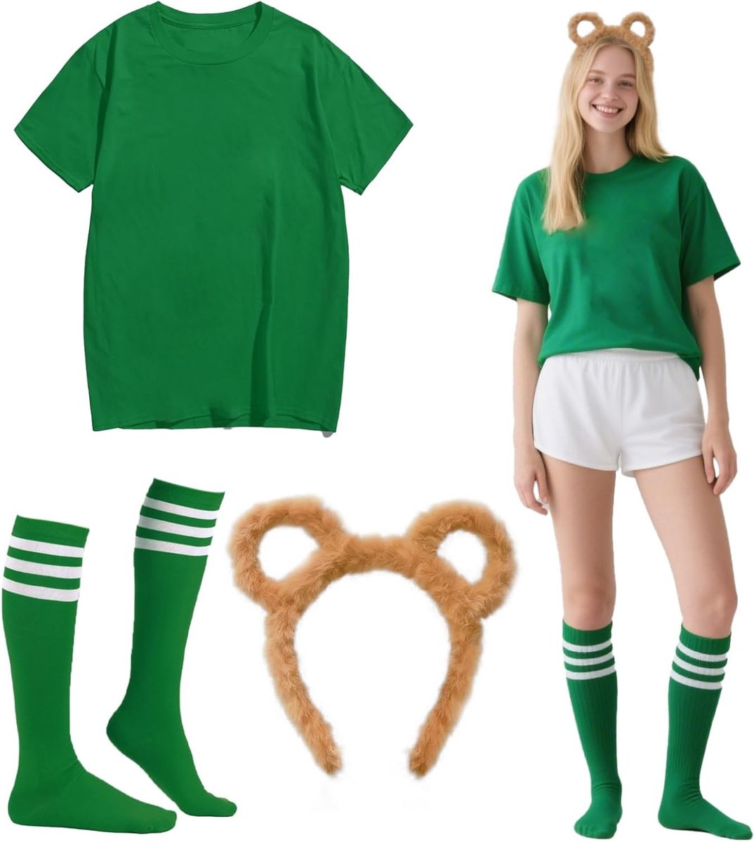 3-delige set met schattige eekhoorn kostuums, inclusief hoofdband, T-shirt en sokken voor Halloween, carnaval en verkleedpartijen