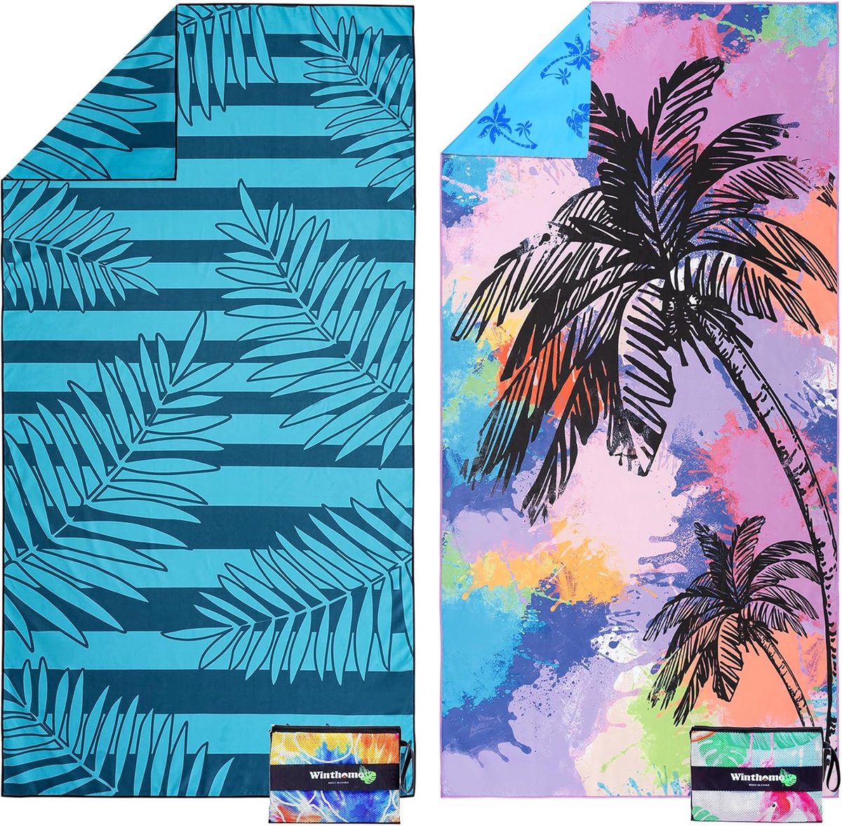 Omkeerbaar Strandlaken - Microvezel Handdoek 180x90 cm, Snel Drogend en Zandvrij, Lichtgew
