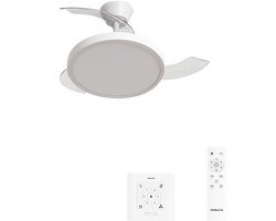 CREATE - Plafondventilator 40W stil met intrekbare bladen met licht - Ø91cm - Wit - Controller voor wandmontage + afstandsbediening - WIND CLEAR STUDIO