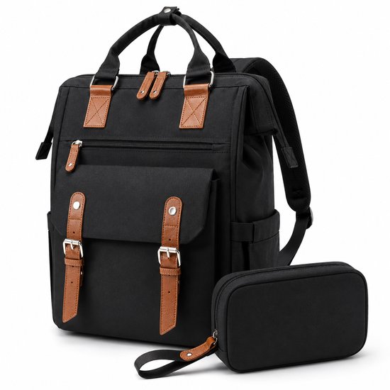 Sounix Laptoptas 15.6 inch - met Etui - Rugtas voor dames en heren - Schooltas - Hoge kwaliteit - Zwart