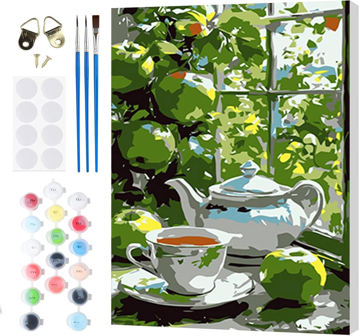 Schilderen op Nummer Kits voor Volwassenen en Kinderen, Koffieschilderen voor Beginners op Duidelijke Canvas met Houten Frame, Eenvoudige DIY Acrylverf en Tekenmateriaal