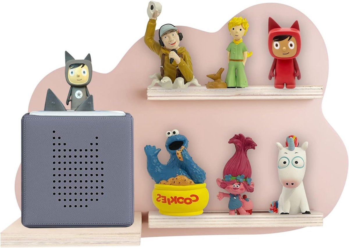 Muurplank voor Toniebox met ruimte voor 14 Tonie Figuren, magnetische wandplank voor kinderen om te spelen en te verzamelen (Roze, Wolk)