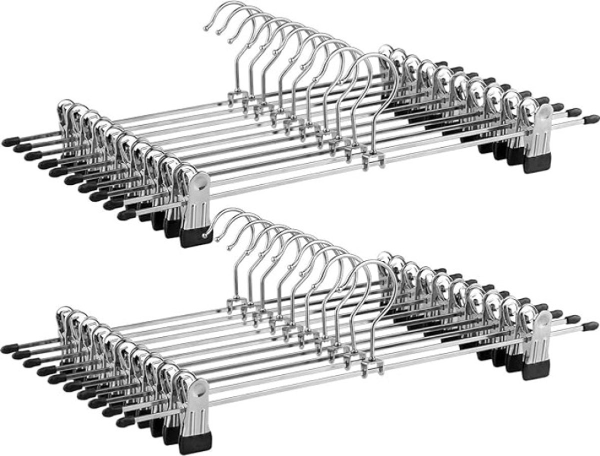 20 stuks metalen broekhangers met antislip klemmen, verchroomd