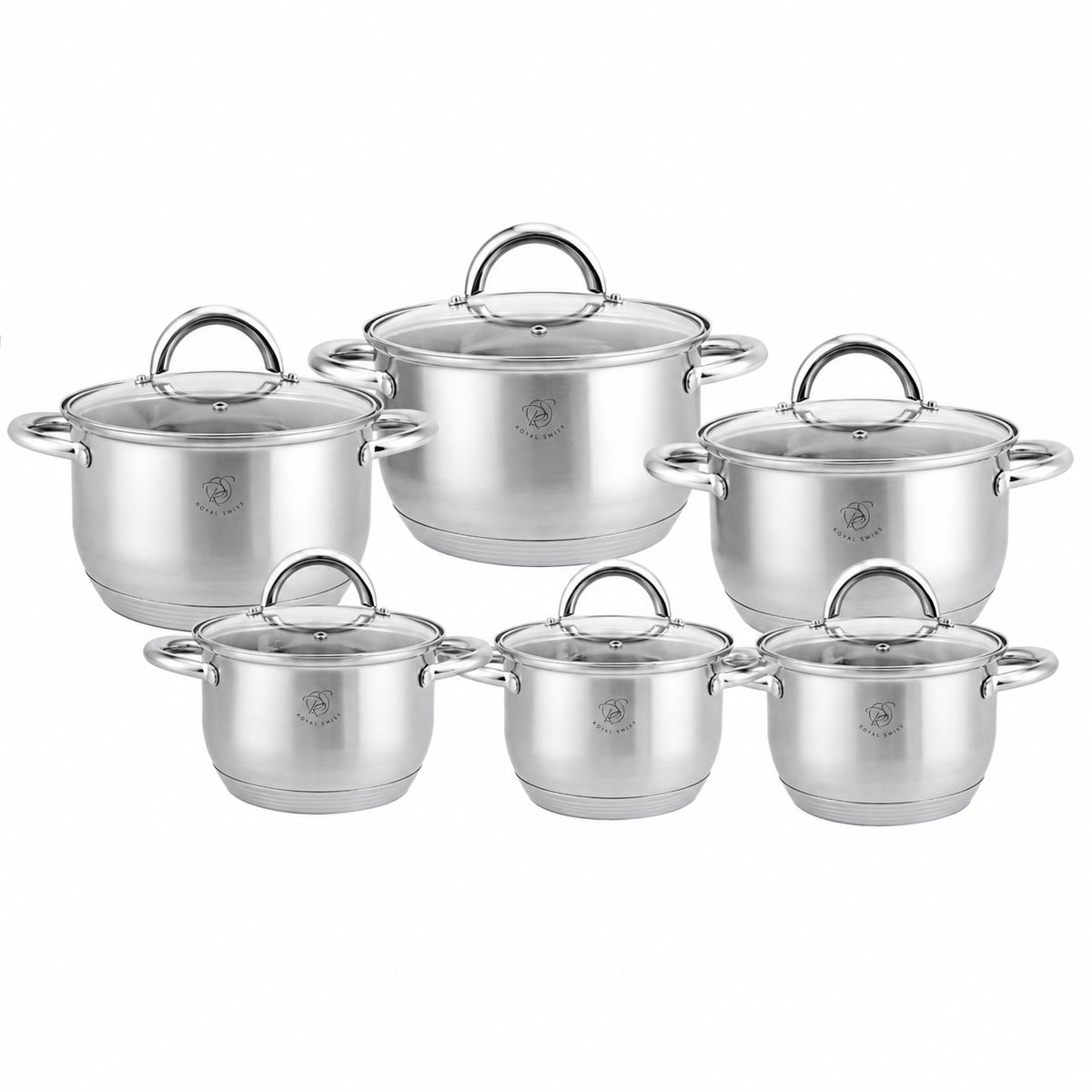 Royal Swiss® Pannenset 12-Delig – RVS – Kookpannenset – Inductie – Kookset met Glazen Deksel