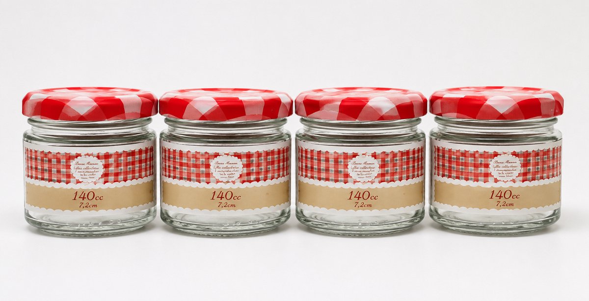 MONTKIARA 4 Stuks Confituurpot 140cc Glas – Klein Glazen Potje voor Jam, Honing en Sauzen