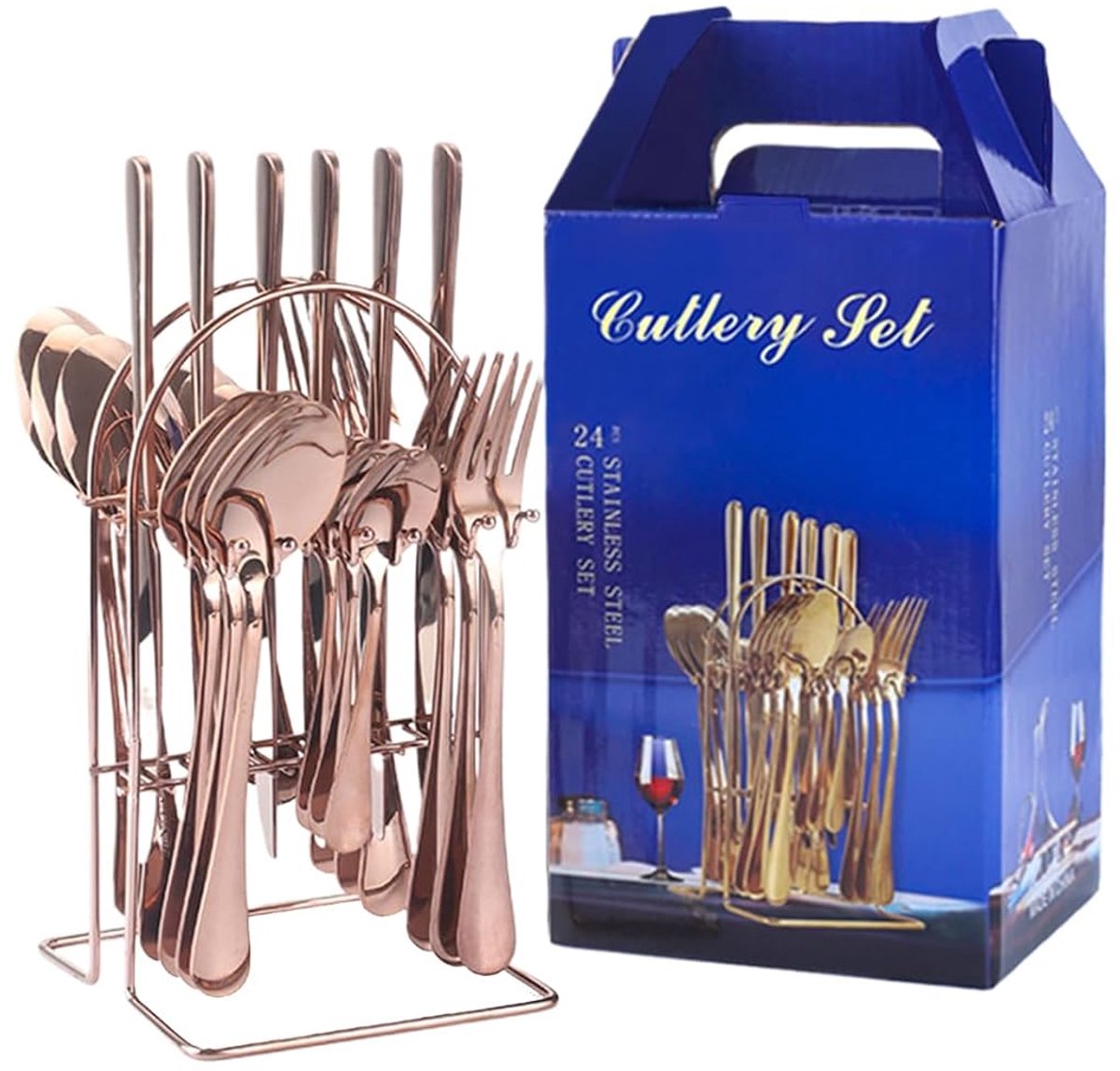 Bestekset Rosé Goud - Servies Lepel Vork - Elegante Diner - Inclusief Ophangrek - 24 Delig - Rosé Goud