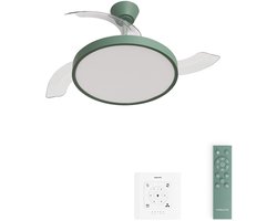 CREATE - Plafondventilator 40W stil met intrekbare bladen met licht - Ø108cm - Sage - Controller voor wandmontage + afstandsbediening - WIND CLEAR STUDIO