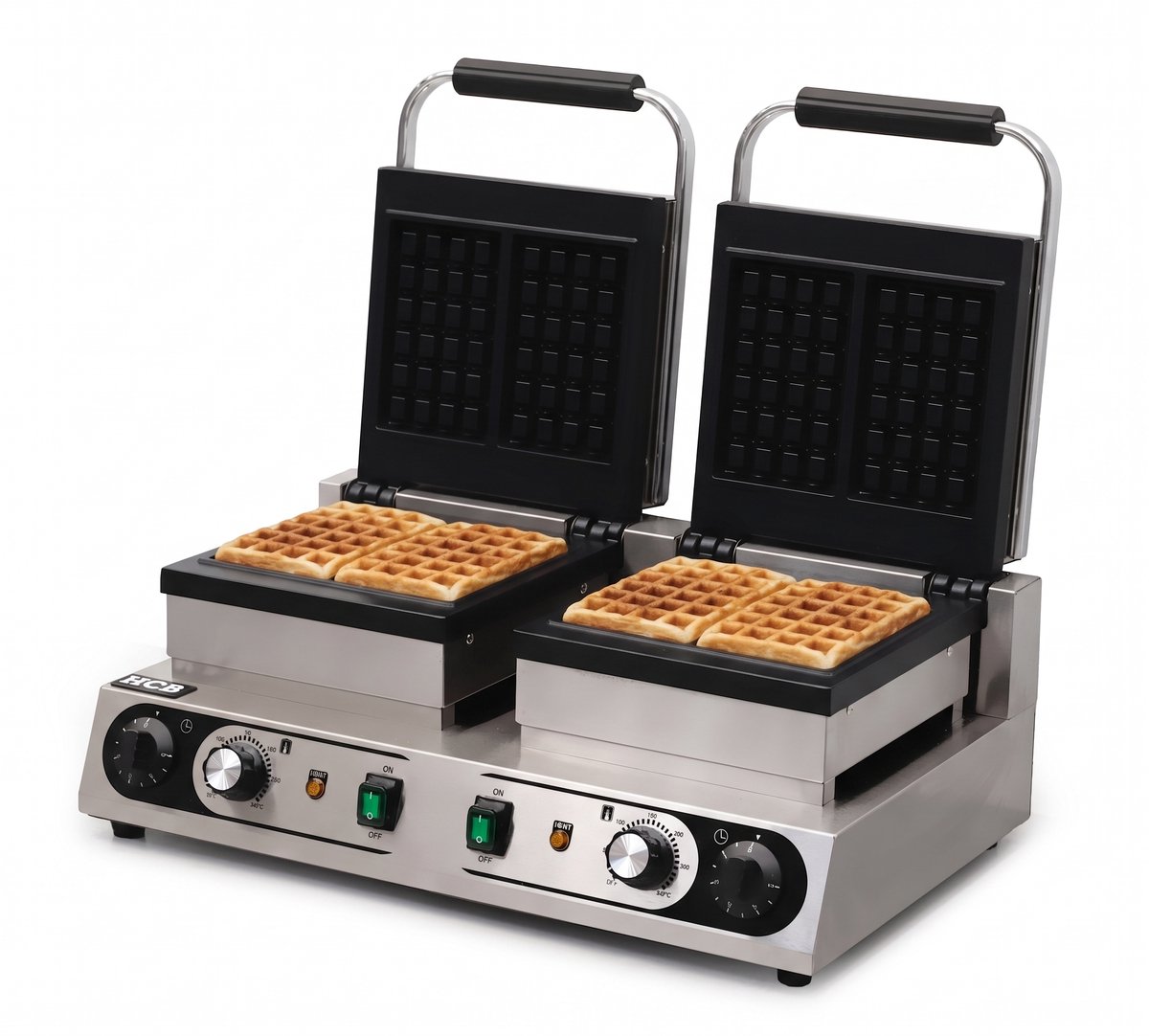 HCB® - Professioneel horeca Wafelijzer voor 4 Luikse wafels - Wafelmaker van RVS / INOX - 38x63x27 cm (DxBxH) - 20 kg - 9921