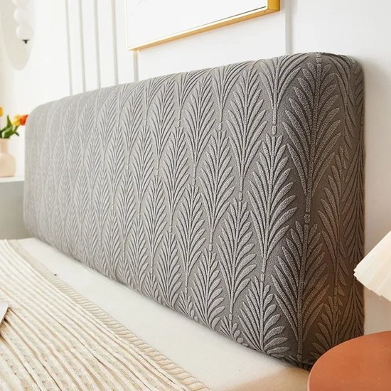 Housse de tête de lit élastique, adaptée aux lits king size et California king size, housse en tissu jacquard pour tête de lit - gris foncé-150cm