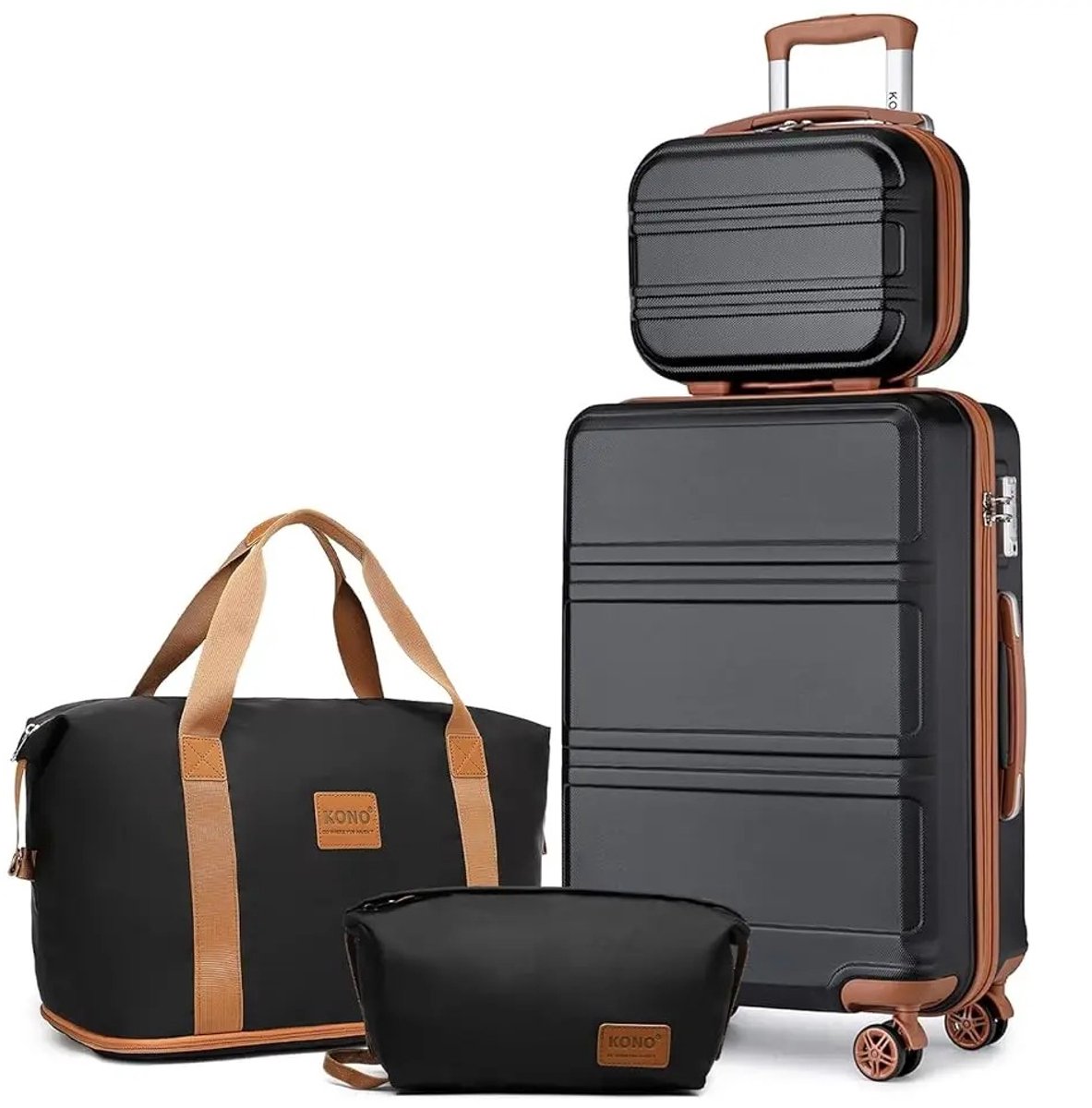Geargalaxy 4-Delige Kofferset - Bagageset - Trolley set - Reisbagage set - Reisset - Luggage set - Handbagage - 4-Delige - Zwart