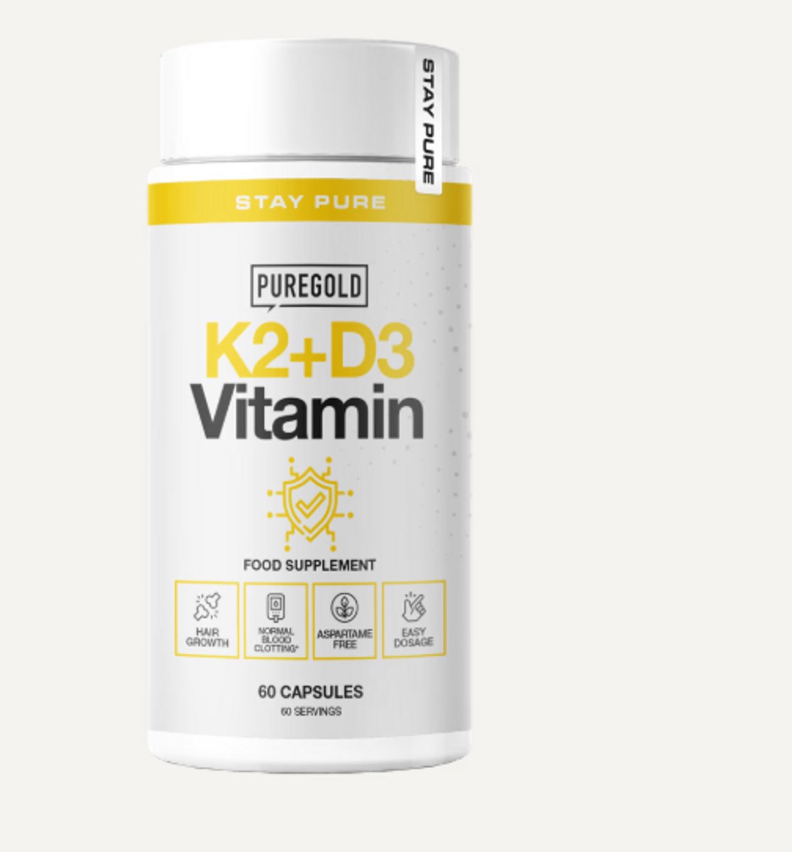 Pure Gold K2+D3 Vitamine – 60 Capsules – Vitamine K2 & D3 voor Normale Botten – Hoog Gedoseerd
