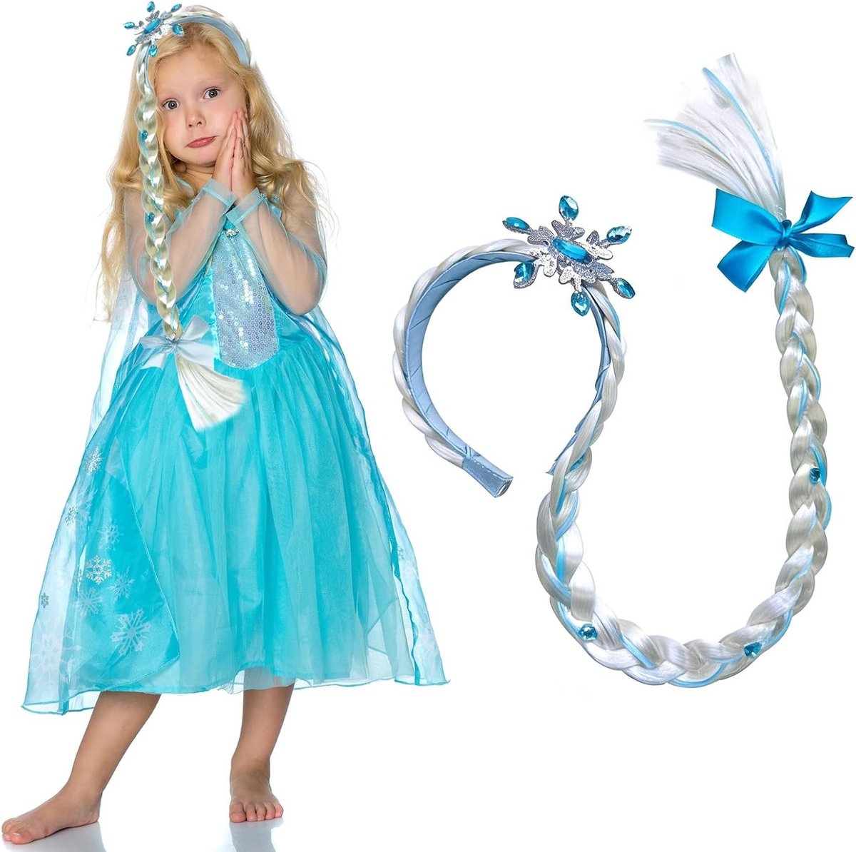 Langharige Prinsessenperruque met Vlechten - Blauwe Cosplay Accessoires voor Feestjes en Evenementen