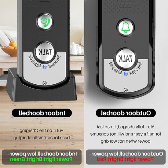 Draadloze Oproepdeurbel voor Thuis - Beveiligingssystemen - Spraakintercom - USB Opladen - Intelligent - 1000m Bereik - Geschikt voor Alle Modellen - Zwart — afbeelding 2