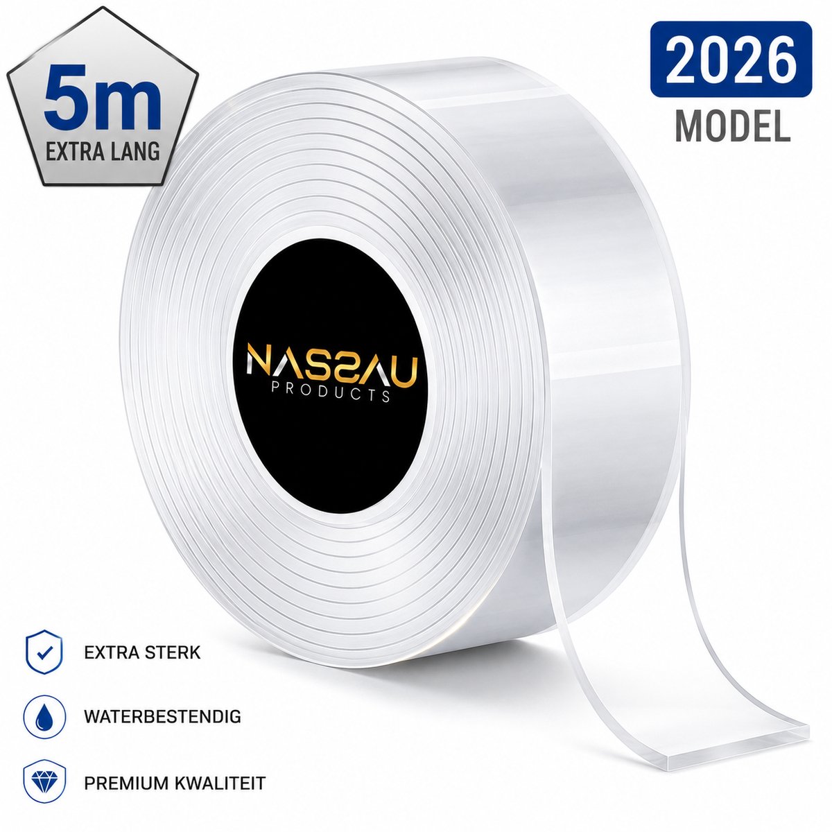 Nassauproducts® Dubbelzijdig Tape - 5 meter - Montagetape - Extra Sterk - Nano tape - Transparant - Herbruikbaar