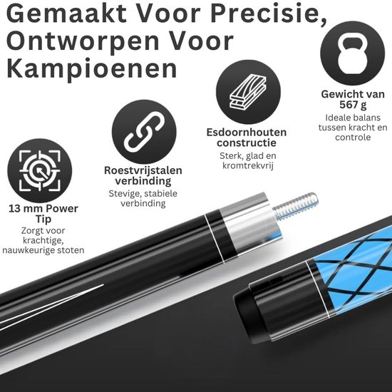 MRKK® Poolkeu 2 Delig - Biljart Accessoires - Biljartkeu - 147cm van Merkloos — afbeelding 3