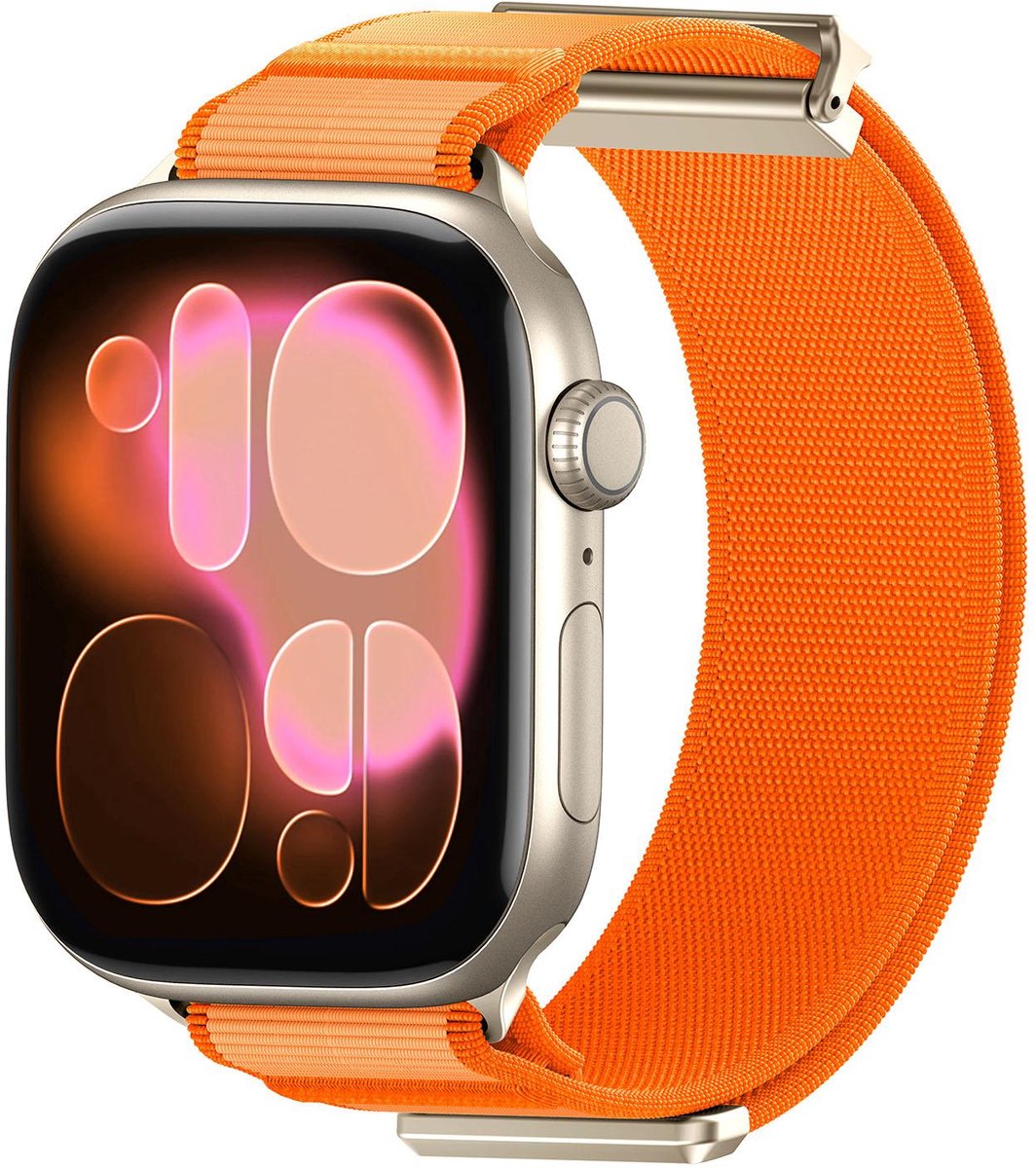 By Qubix - Geschikt voor Apple Watch bandje - Magnetische nylon bandje - Oranje - Geschikt voor Apple Watch 44 mm / 45 mm / 46 mm / 49 mm (Ultra 1,2 en 3) - nylon - bandje iWatch