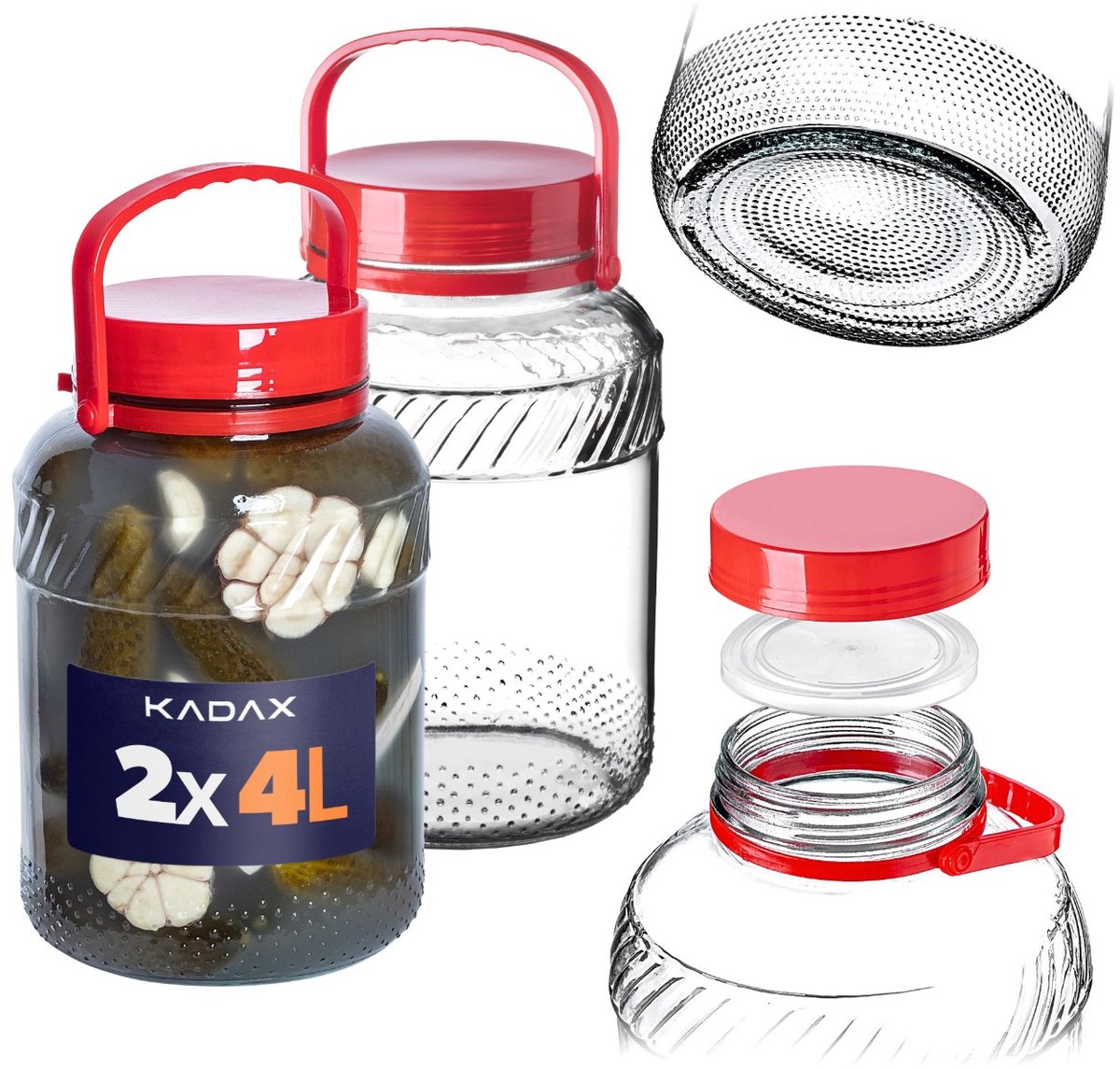 KADAX-pot Glazen pot 4L met dop en handvat voor het inleggen van kool Pakket 2