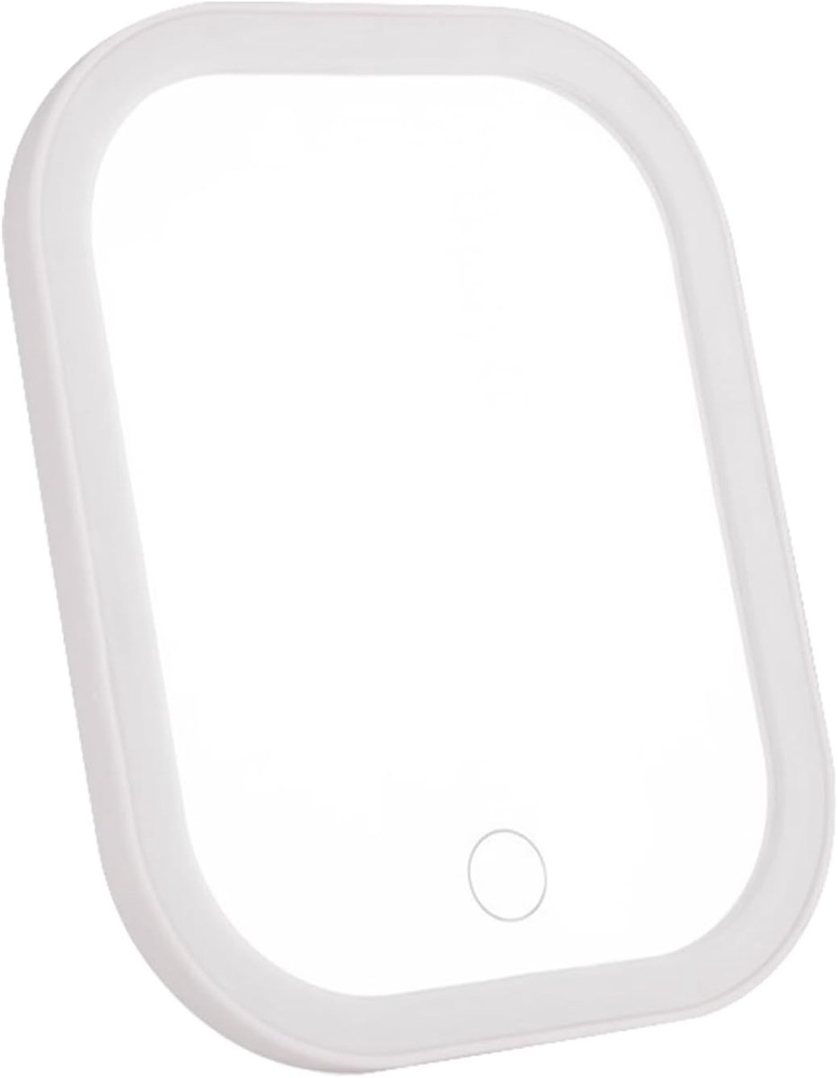 Verlichte Make-up Spiegel - Draagbare LED Spiegel - Schoonheidsroutine Thuis - Traploos Dimbaar Licht - 18.6 x 14.6 cm - Wit