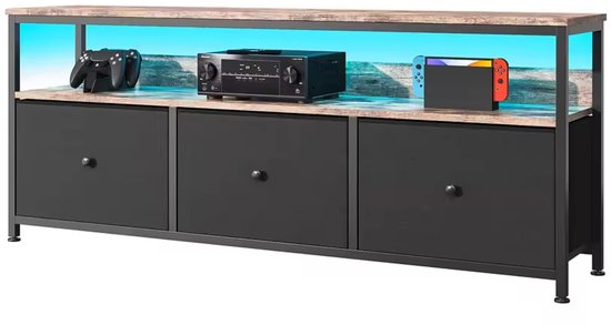 HHHK - TV Meubel - Zwart - Vintage Bruin - TV Kast - TV Meubel Industrieel - TV Meubel Hout - 29,9x108x57cm - TV Bankje - LED
