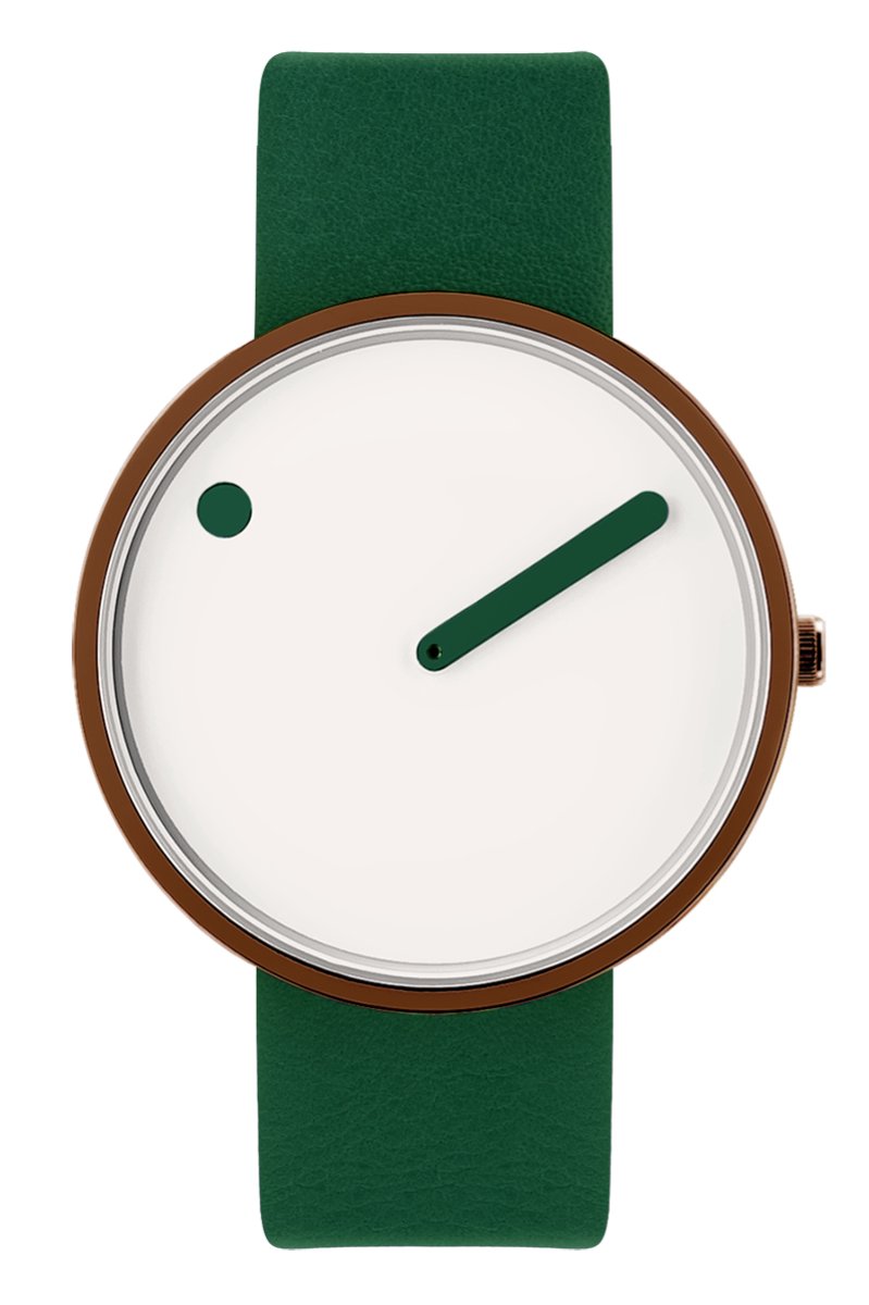 Picto Design Horloge Crèmewitte Wijzerplaat, Groen Lederen Horlogeband 43328-6620C - Herenhorloge - 40mm