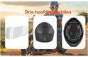 Matzwarte integraalhelm met vizier, binnenhelm en voering. Drie hoofdmaterialen.