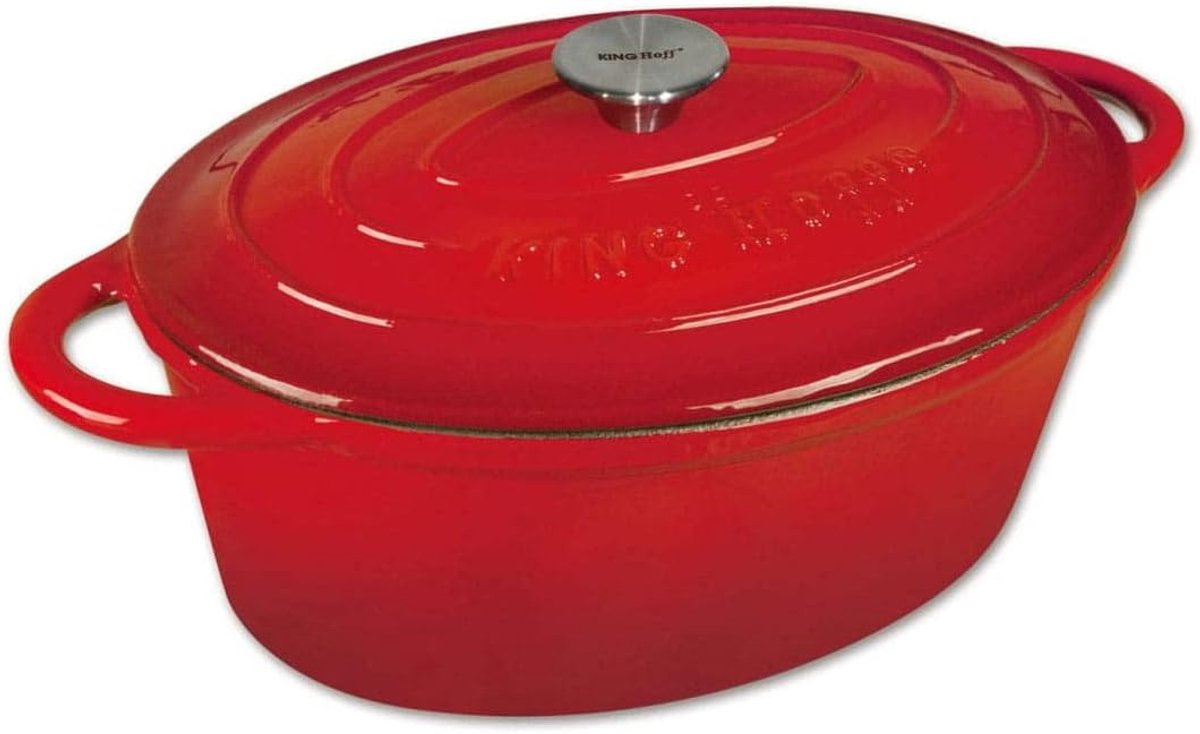 Geëmailleerde Braadpan - Gietijzeren Pan - Langzaam Garen - Gelijkmatige Warmte - 30 cm Diameter - Rood Glans