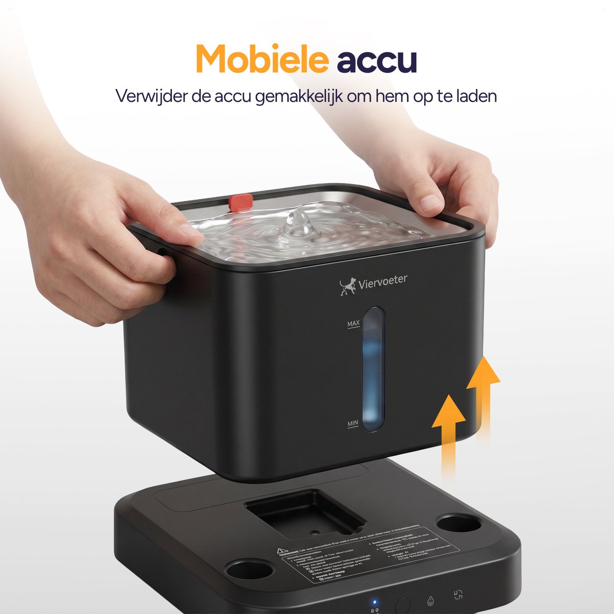 Viervoeter® Draadloze Drinkfontein RVS - Sensor Waterfontein voor Kat en Hond - Inclusief 3 filters en los te koppelen accu - 3L - 30d batterijduur thumbnail 7