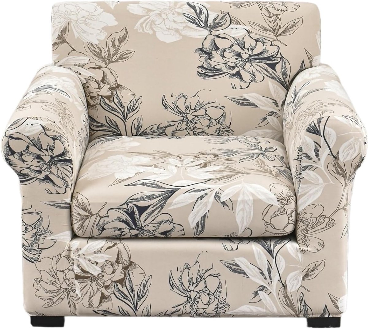 Stretch Sofa Cover met 2 Losse Kussenhoezen, Elastische Bloemenprint Bescherming voor 1-Zits Bank